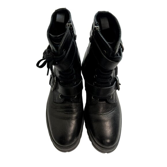 Prada Combat Leather Buckle Boots in Black - Picture 1 of 8